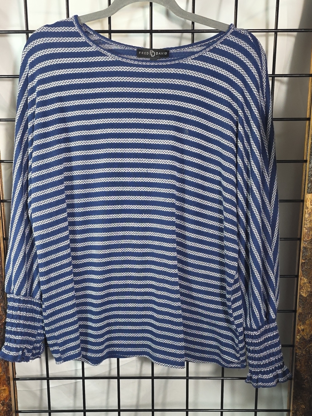 Fred David Navy and White Striped Long Sleeve Boatneck Top